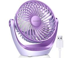 Tafelventilator USB – Stil Bureauventilator – 3 Snelheden – 360° Kantelbaar – USB Aangedreven – 17 x 9 x 17 cm – Lila