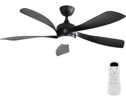 132 cm plafondventilator met LED-verlichting — 3 dimbare lichtkleuren, geheugenfunctie, 6 snelheden, stille DC-motor met zomer- en wintermodus (omgekeerde draairichting), timer (1/4/8 uur)
