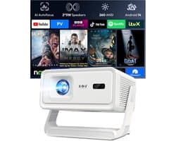 SnelShoppen - Smart Projector Xgody A1, 4K 1080P Beamer met WiFi 6 en Bluetooth 5.4, Autofocus, Automatische Trapeziumcorrectie, 180° Rotatie voor Thu