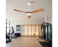 MODENUIT Plafondventilator – Licht – 132 cm – Metaal en Massief Hout – Wit en Naturel – Afstandsbediening