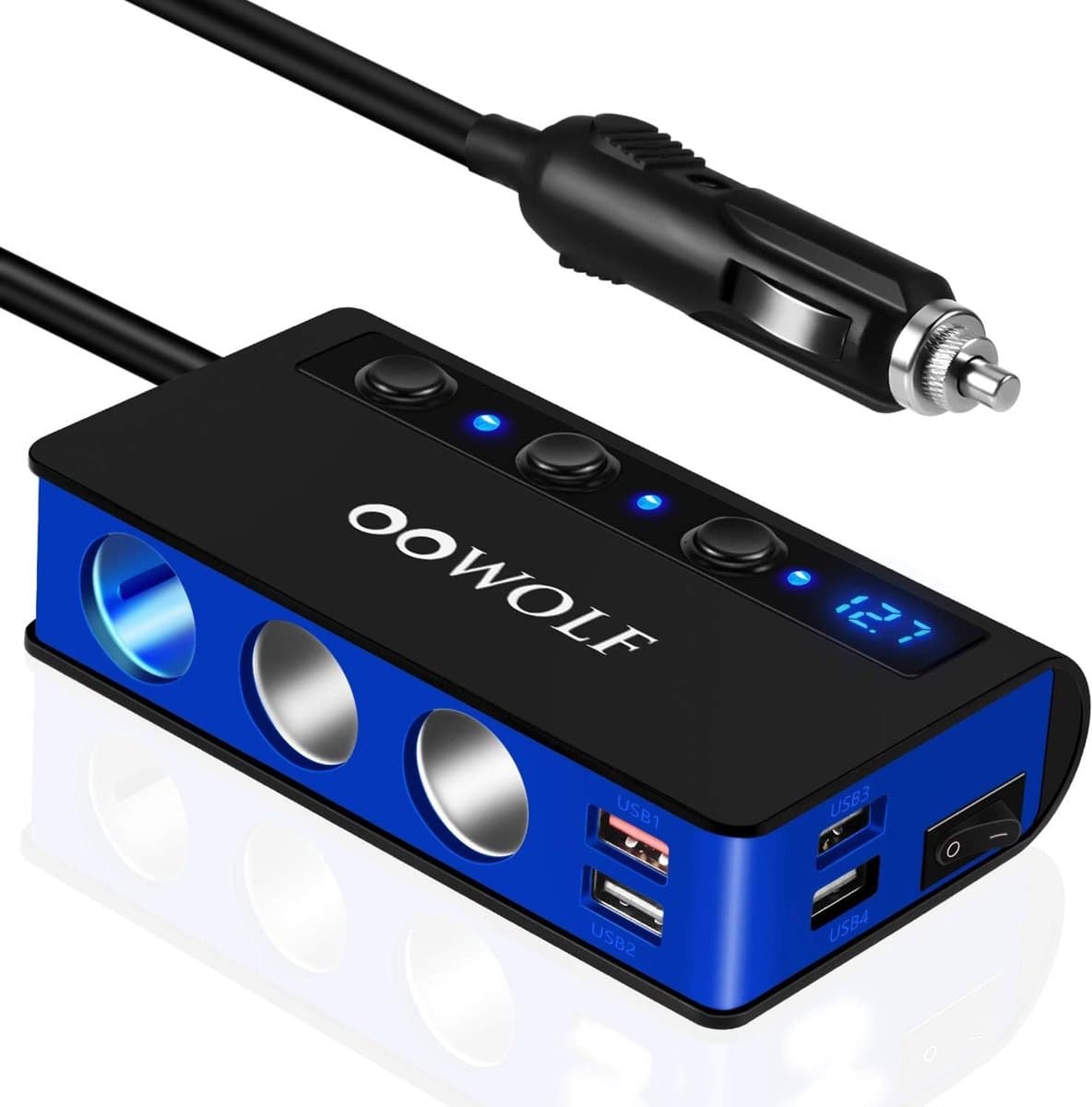 SnelShoppen - OOWOLF Sigarettenaansteker Auto, 3-Way 180W 12V/24V Auto Distributeur Socket met QC 3.0 Snellader, Voltmeter en 4 USB Poorten voor GPS, — afbeelding 1