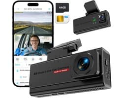 Dashcam voor auto - Zwart - 2K Voor- en 1080P Binnencamera - 64 GB Opslag met GPS en 4G Verbinding - Met Parkeerbewaking en Nachtzicht