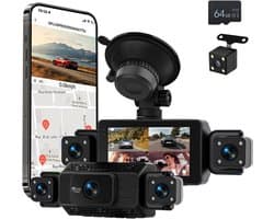 Dashcam voor auto - Zwart - 3 inch - 4-kanaals Full HD dashcam met wifi en nachtzicht - Voor uitgebreide voertuigbewaking