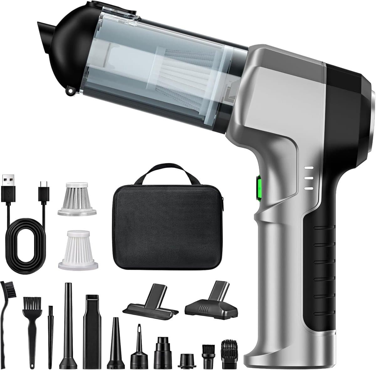 Draadloze Persluchtreiniger & Handstofzuiger – 2-in-1 Elektrische Air Duster – Oplaadbaar – Voor Auto, Toetsenbord, PC, Laptop en Huis – Met Opzetstukken — afbeelding 1