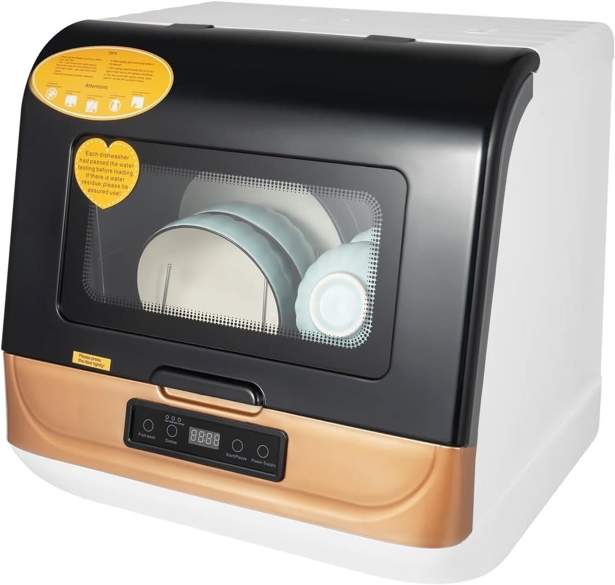 Compacte Vaatwasser - Mini Vaatwasser Aanrecht - Keuken Schoonmaken - Ingebouwde Watertank - 45x45x45 cm - Zwart Wit Goud — afbeelding 1