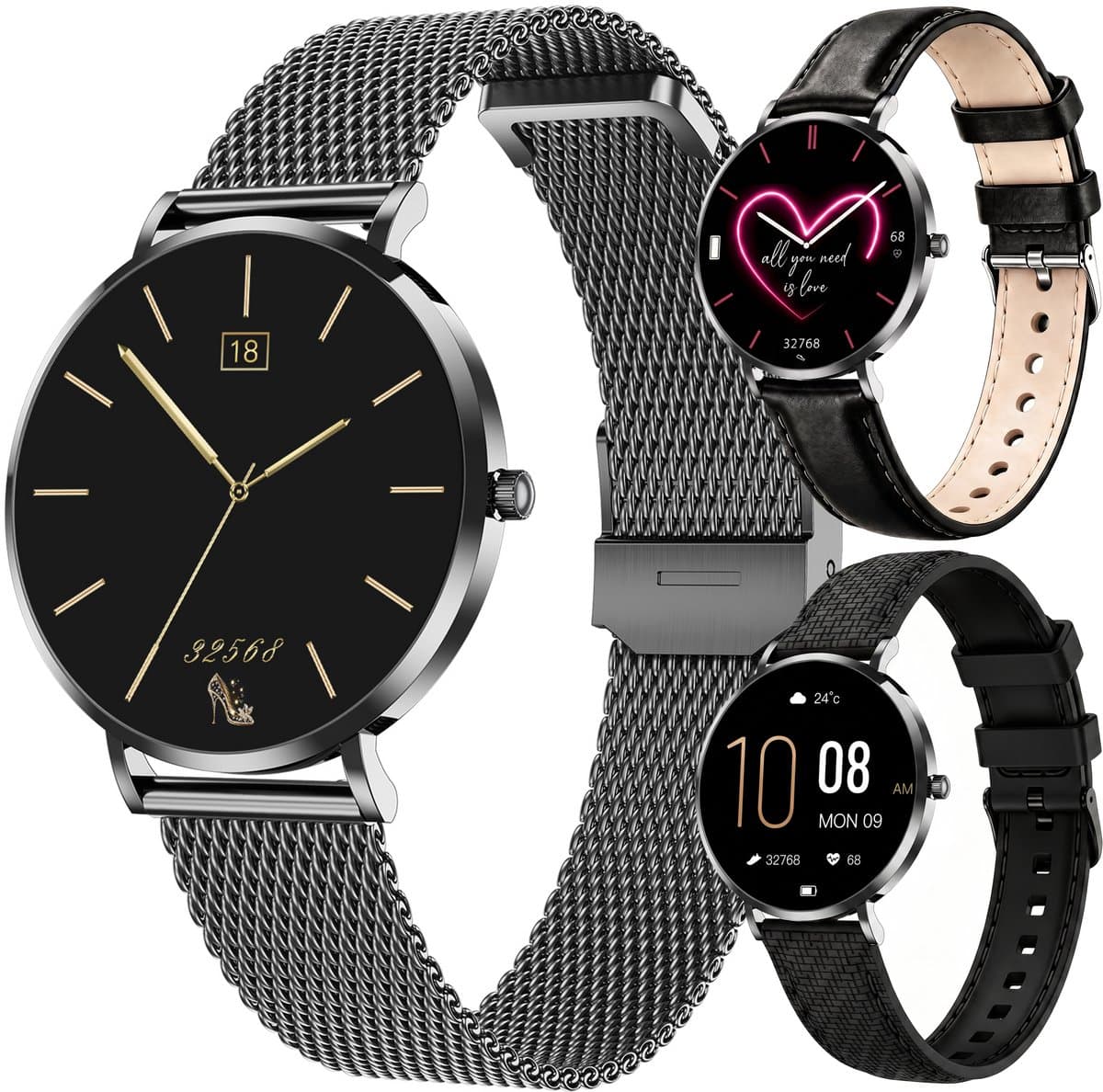 Synyq Liva AMOLED Smartwatch Dames – 40mm – 3 Bandjes - Horloge Dames – Stappenteller - Sporthorloge Dames - Hartslagmeter - Bloeddrukmeter - Slaapmonitor - Geschikt voor iOS/Android - Black — afbeelding 1
