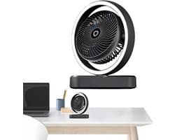 VHV - Ventilator - Tafelventilator - Tafelventilator met Automatische Oscillatie & Nachtlamp - 1800mAh Oplaadbare Ventilator met 270° Zwenkfunctie - Stille Air Circulator voor Bureau en Slaapkamer - Zwart