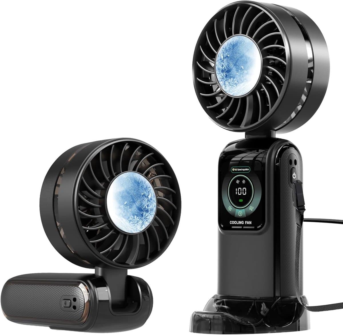 Mini draagbare turboventilator met 100 windsnelheden, ultrastille werking, compacte 4-in-1 opvouwbare zakventilator, kan in de hand, om de nek of op een bureau worden gebruikt, oplaadbaar via USB, ideaal voor de zomer, reizen en buitenactiviteiten. — afbeelding 1