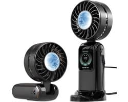 Mini draagbare turboventilator met 100 windsnelheden, ultrastille werking, compacte 4-in-1 opvouwbare zakventilator, kan in de hand, om de nek of op een bureau worden gebruikt, oplaadbaar via USB, ideaal voor de zomer, reizen en buitenactiviteiten.