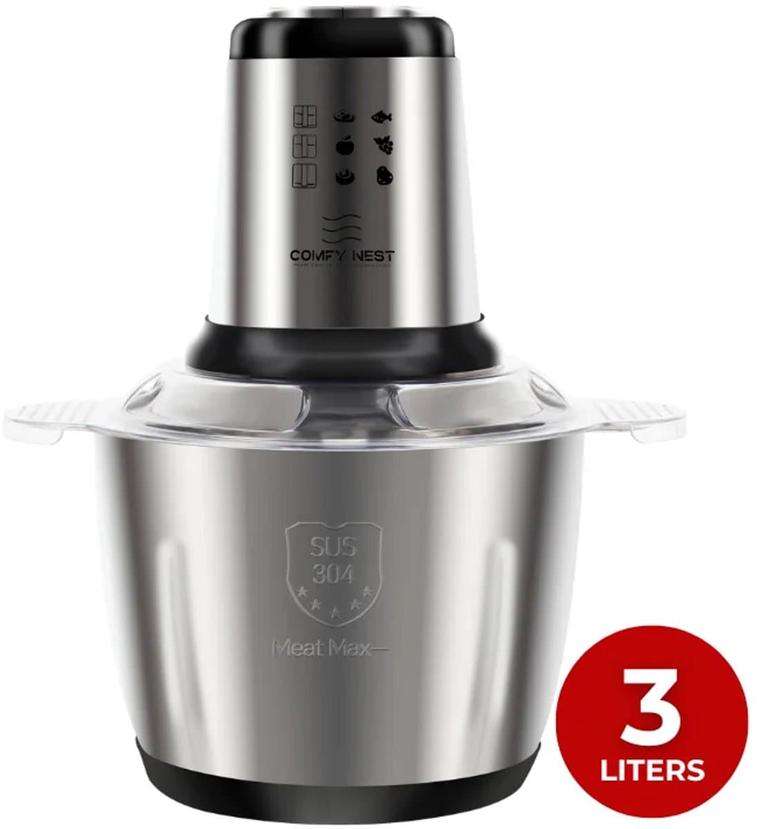 Foodprocessor – Elektrische Hakmolen – 1000W – 3 Liter RVS Kom – Voor Groente en Vlees – Zilver — afbeelding 1