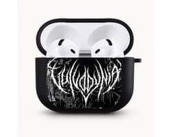 Enluxe Case geschikt voor Airpods 4 - Black Metal Gothic Print - Zwart Hardcase met Karabijnhaak, Schokbestendig Hoesje