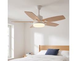 Plafondventilator met lamp - Diameter 106.6 cm - 6 Snelheden - LED Dimmbaar 3 kleuren - 5 Bladen - Modern - Licht Eiken