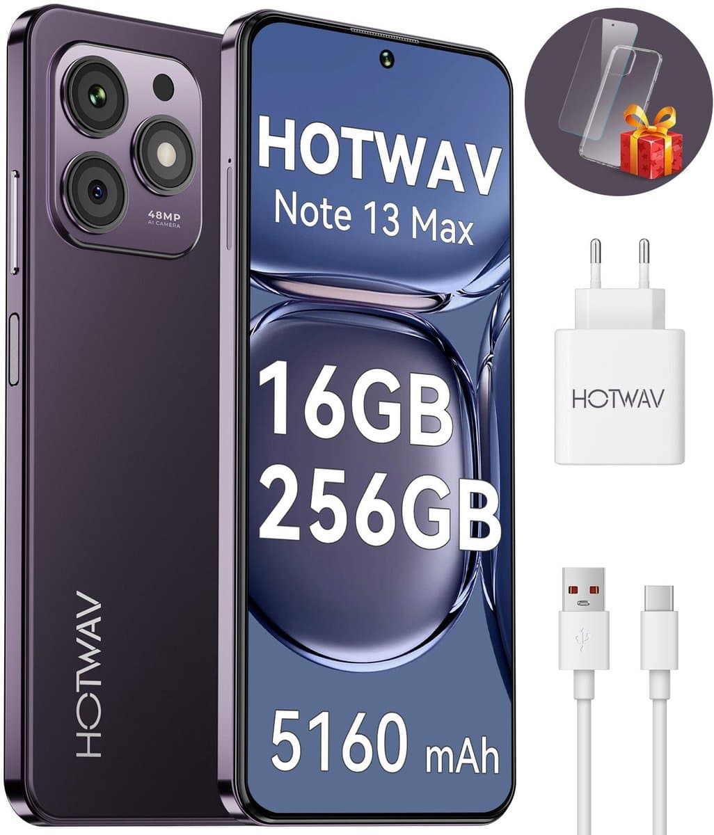 HOTWAV Note 13 Max - smartphones zonder abonnement - 256 GB - 5160 mAh - 4G Dual SIM - Face ID - GPS - Vingerafdrukherkenning - Paars — afbeelding 1