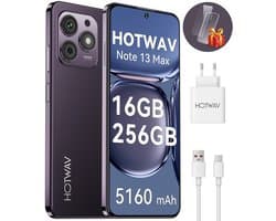 HOTWAV Note 13 Max - smartphones zonder abonnement - 256 GB - 5160 mAh - 4G Dual SIM - Face ID - GPS - Vingerafdrukherkenning - Paars