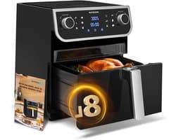 Luchtfriteuse - Airfryer XXL - Gezond Koken - Transparant Kijkvenster - 8 Liter - Zilver