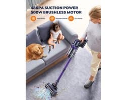 Steelstofzuiger - Vacuum Cleaner - Draadloze Stofzuiger- Kruimeldief Snoerloos - 500W - 48KPa - Handstofzuiger - 1.5L Stofreservoir - Automatische Zuigkracht Aanpassing - Ideaal voor Huisdierharen, Tapijt en Harde Vloeren