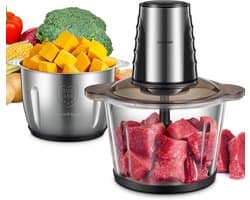Elektrische Hakmolen - Keukenmachine Mini - Snel Ingrediënten Snijden - Twee 3L Containers - 500 Watt - Zilver