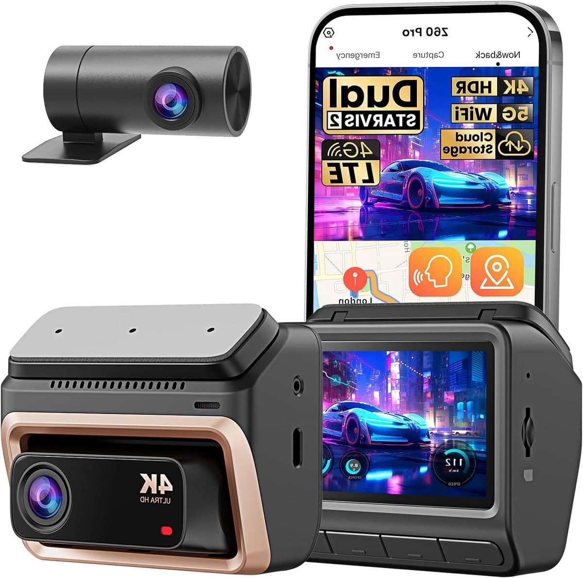 Dashcam 4K Dubbel - Auto Camera Voor Achter - Veiligheid Onderweg - Dual STARVIS 2 Sensoren - 3 inch Display — afbeelding 1