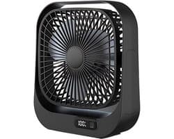 VHV - Bureauventilator - Oplaadbare mini ventilator met LED-display - 3 standen en 360° draaibaar - Zwart