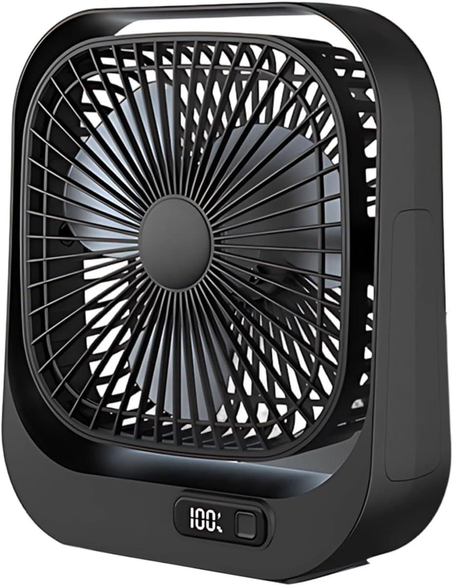 VHV - Bureauventilator - Oplaadbare mini ventilator met LED-display - 3 standen en 360° draaibaar - Zwart — afbeelding 1