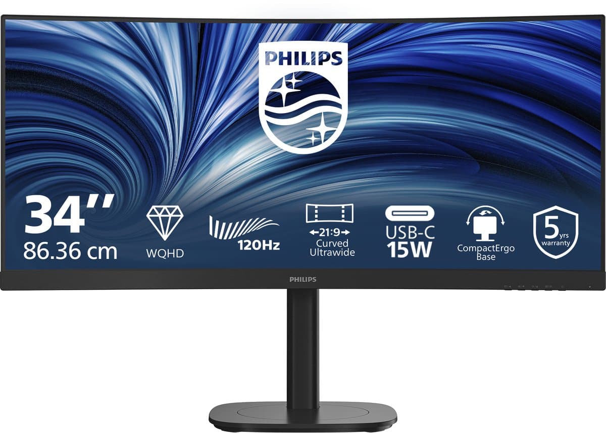 Philips 34B2N3500C - 34 inch Ultrawide Curved QHD Business Monitor - 120Hz - 5 jaar garantie — afbeelding 1