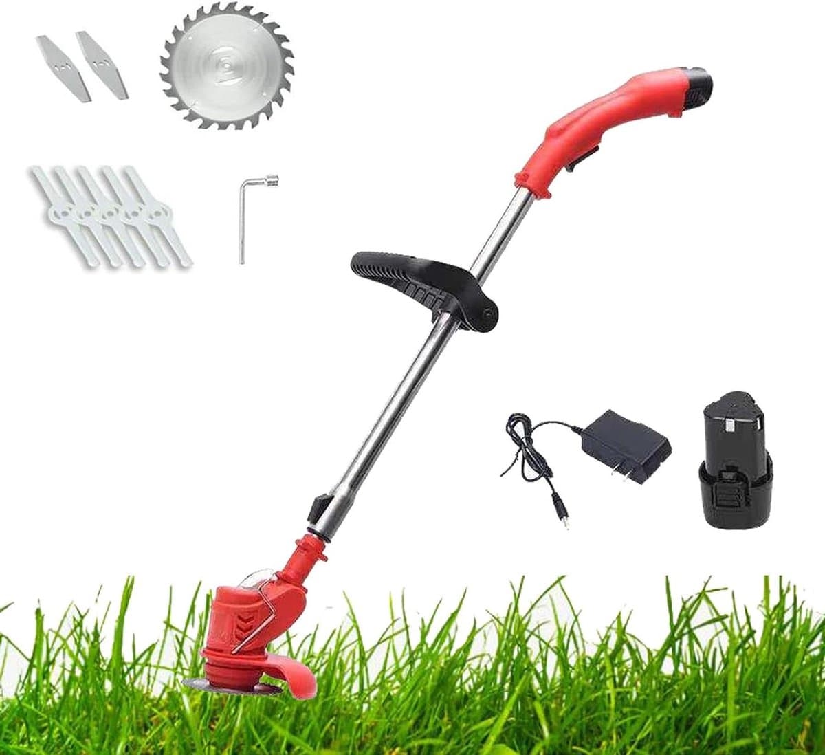 Elektrische Grasmaaier - Draadloos model - Gazon Onderhoud - Inclusief 3 soorten bladen - 30 cm snijbreedte - Rood — afbeelding 1