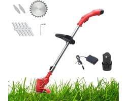 Elektrische Grasmaaier - Draadloos model - Gazon Onderhoud - Inclusief 3 soorten bladen - 30 cm snijbreedte - Rood