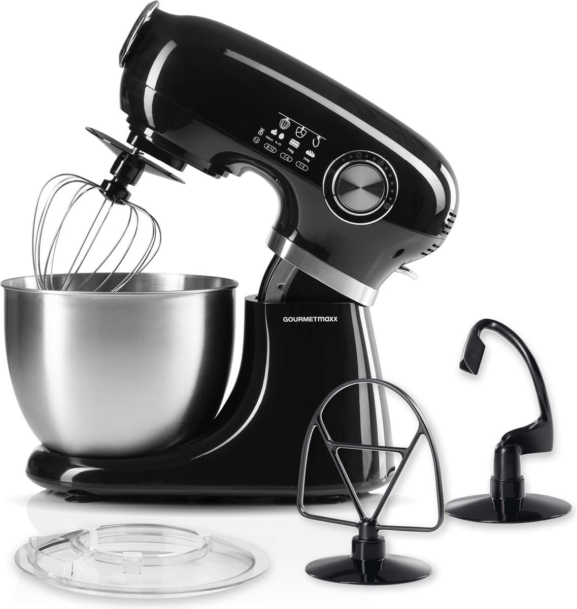 GOURMETmaxx Keukenmachine & roerapparaat, multifunctionele keukenhulp incl. mengkom en opzetstukken, krachtige mixer met garde en meer, elektrische kneedmachine, zwart — afbeelding 1