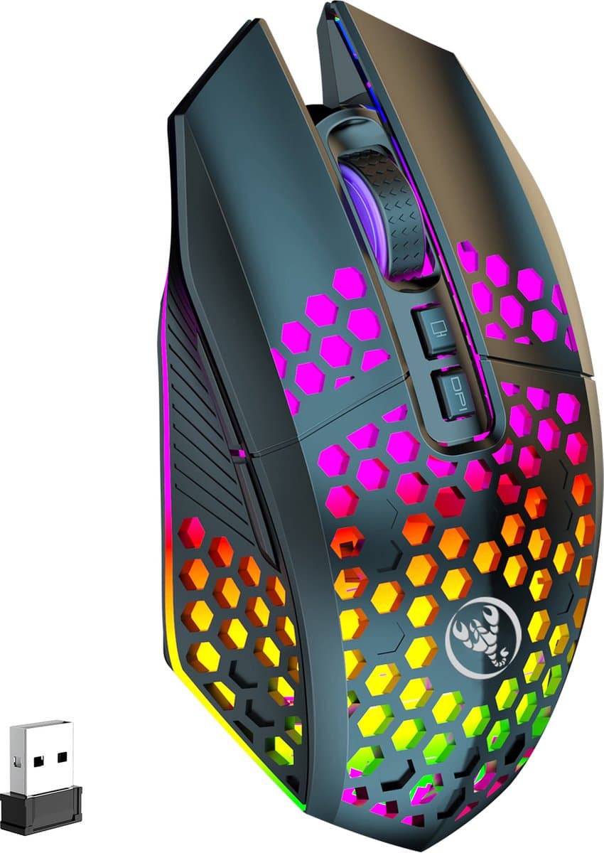 HXSJ T500 Draadloze Gaming Muis - Ultra licht - RGB Verlichting - Licht zwart — afbeelding 1