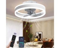 Plafondventilator Met Verlichting - Smart Lamp Met Afstandsbediening – Plafonniere Keuken Lamp Met 6 Ventilatiesnelheden - Woonkamerlamp – Plafond Ventilator Lamp Met Timer - Wit