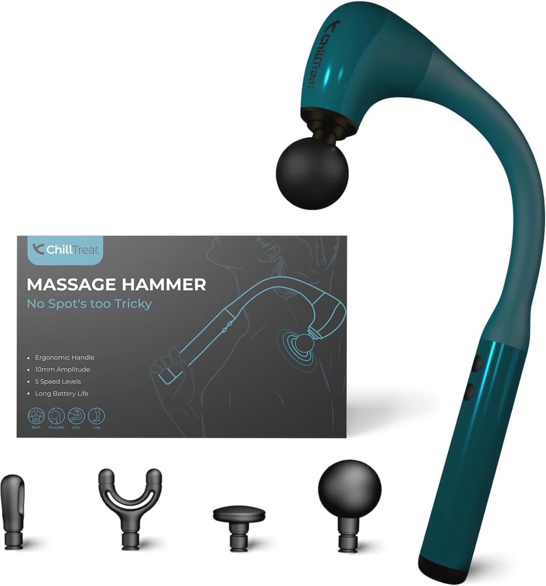 Diep Weefsel Massagepistool voor Pijnverlichting van Rug, Nek en Schouders met Verlenghandvat - Superstil en 4 Massagehoofden — afbeelding 1