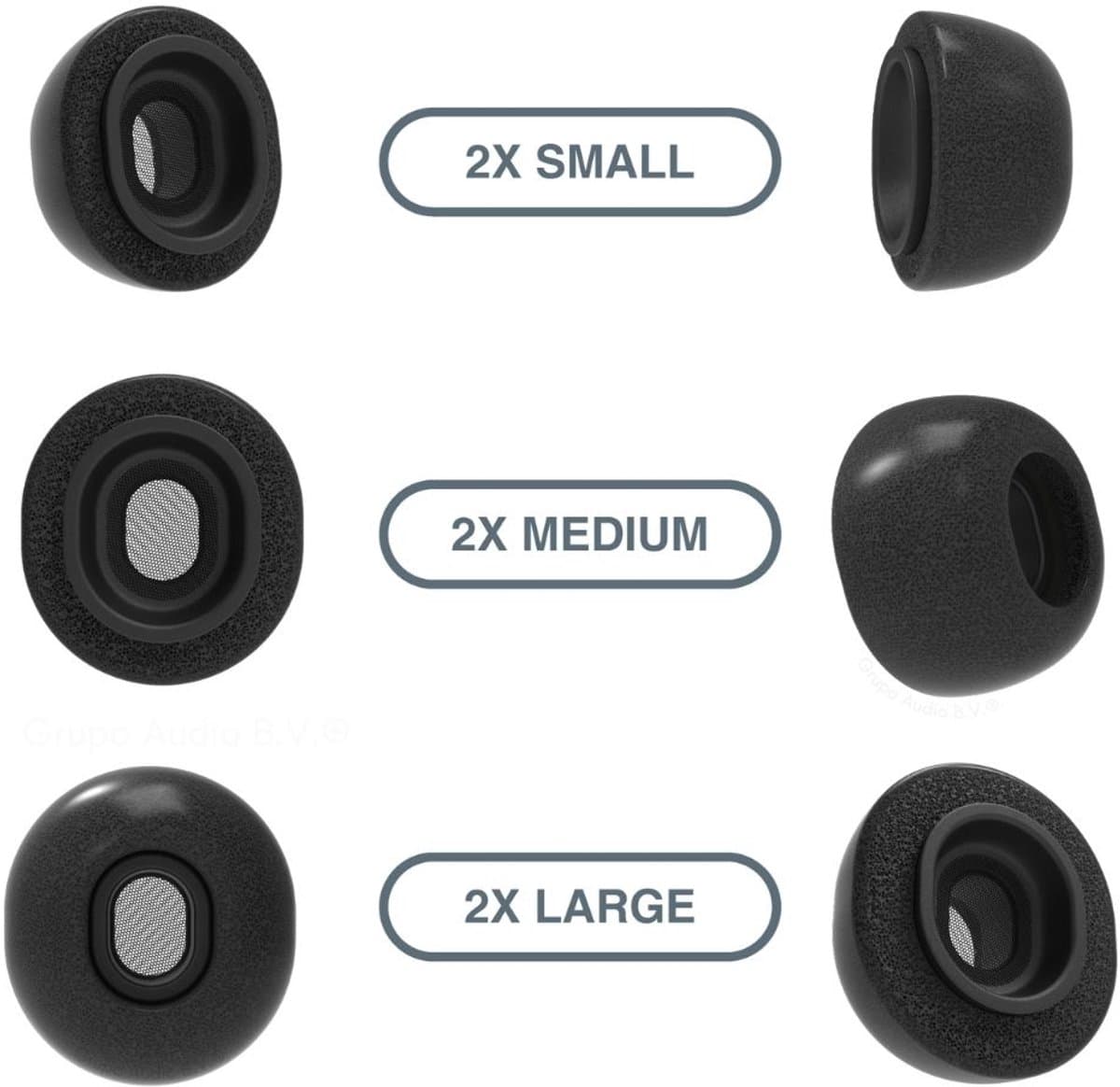 Foam eartips geschikt voor Airpods Pro (2) - zwart - 6× Mix (2×S + 2×M + 2×L) - zachte memory foam opzet oortjes - foamigo® — afbeelding 1