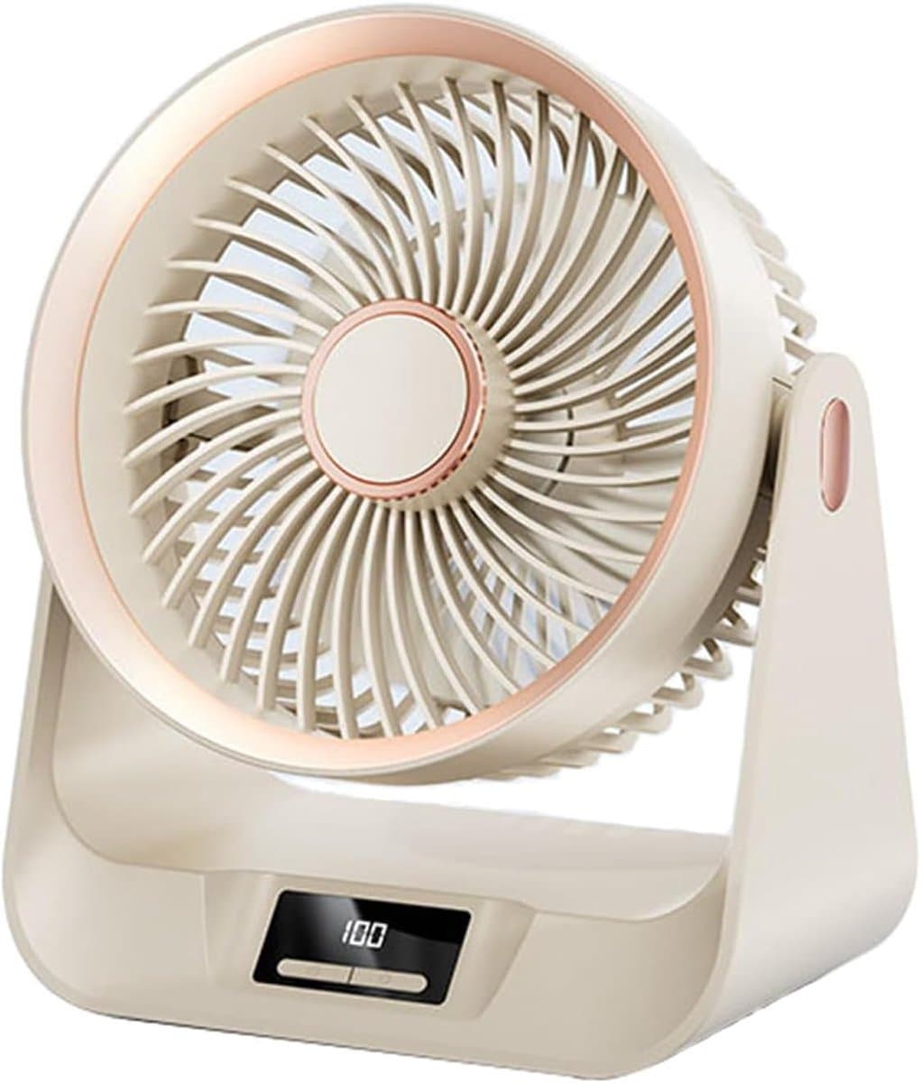KZQ Draagbare Bureauventilator Beige Oplaadbaar Geluidsarm Met Timer Verstelbare Brede Hoek 5 Snelheden Krachtige Luchtstroom Mini Ventilator Voor Slaapkamer Kantoor En Studentenkamer Stille Persoonlijke Ventilator Voor Bureaublad En Nachtkastje — afbeelding 1