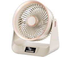 KZQ Draagbare Bureauventilator Beige Oplaadbaar Geluidsarm Met Timer Verstelbare Brede Hoek 5 Snelheden Krachtige Luchtstroom Mini Ventilator Voor Slaapkamer Kantoor En Studentenkamer Stille Persoonlijke Ventilator Voor Bureaublad En Nachtkastje