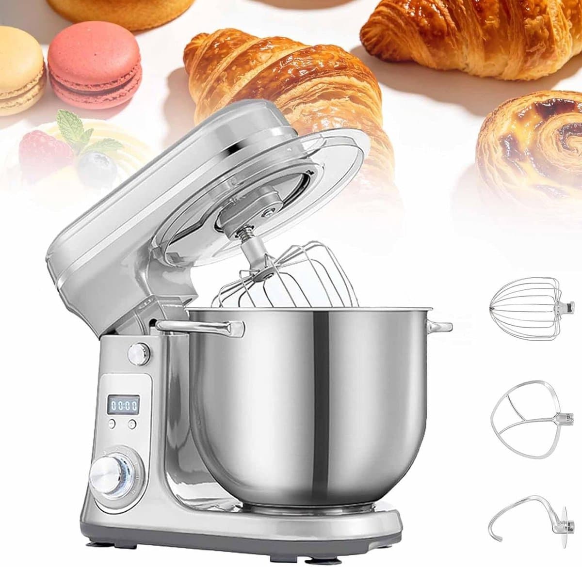 Keukenmixer Kantelkop - Mixer Deegmachine - Bakken Maken - Stil en Krachtig - 6L Kom - Zilver — afbeelding 1