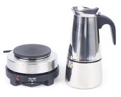 JAQZY Espressomachine - Elektrisch - 500W - Instelbare Temperatuur 0 tot 200°C - 5 Vermogensstanden - 300 ml/ 6 Kopjes - Makkelijk