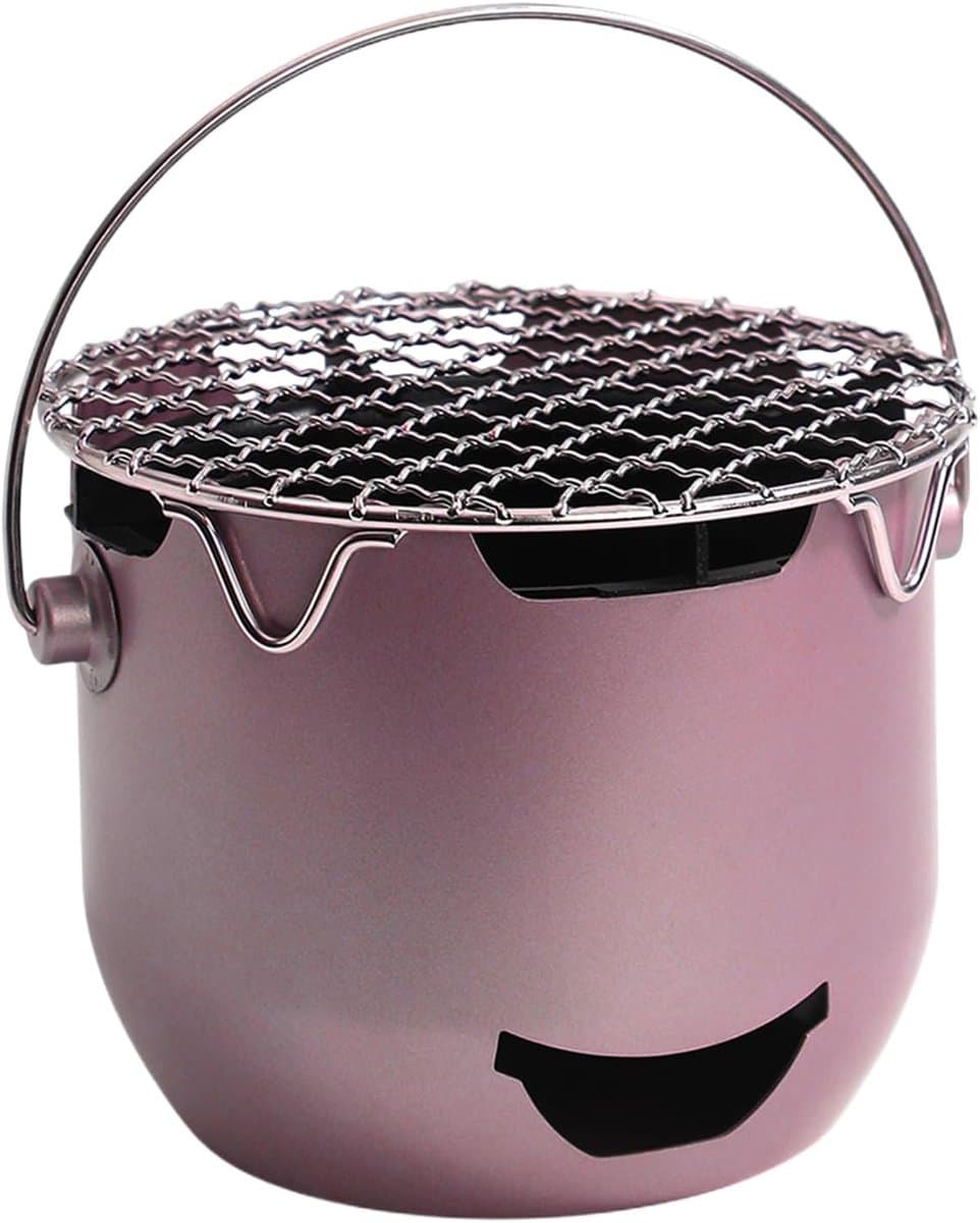 Draagbare houtskoolgrill - 15*12 cm - Mini houtskoolgrill - Draagbare houtskoolgrill voor buiten - Kleine buitengrill - Kleine grill voor buiten koken - Geschikt voor kamperen, barbecueën in de achtertuin, barbecueën in de camper en picknicks - Paars — afbeelding 1
