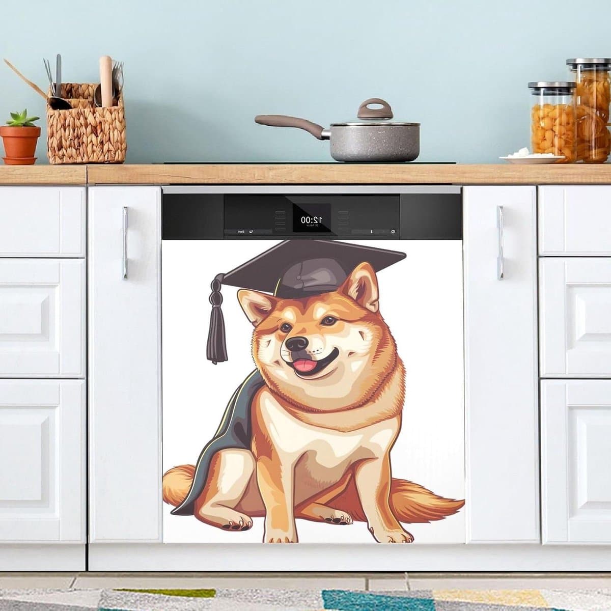 Magnetische Vaatwasserhoes - Keuken Decor - Keuken Opfrissen - Universele Compatibiliteit - 53 x 66 cm - Hond met hoed — afbeelding 1