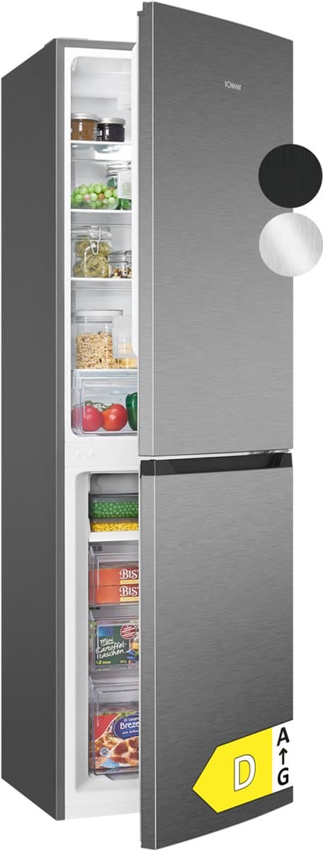 Bomann KG 7360 – No-Frost Koel- vriescombinatie – 247 Liter – 181 cm hoog – Energieklasse D – Inox Look — afbeelding 1