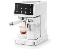 Velmio Velmio Espressomachine - 20 Bar – Koffiemachines - Met Melkopschuimer - Stoommachine - Automatische Melkopschuimer - Latte/Cappuccino/Heet Water - Zelfreinigend - Koffiezetapparaat - 1,5L Watertank - Wit