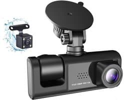 Dashcam met drie camera's - 170° groothoek - Drie camera's voor, in en achter de auto - Full HD - 2-inch scherm - Nachtzicht en botsingsdetectie - Cyclische opname - Achteruitrijbeeld