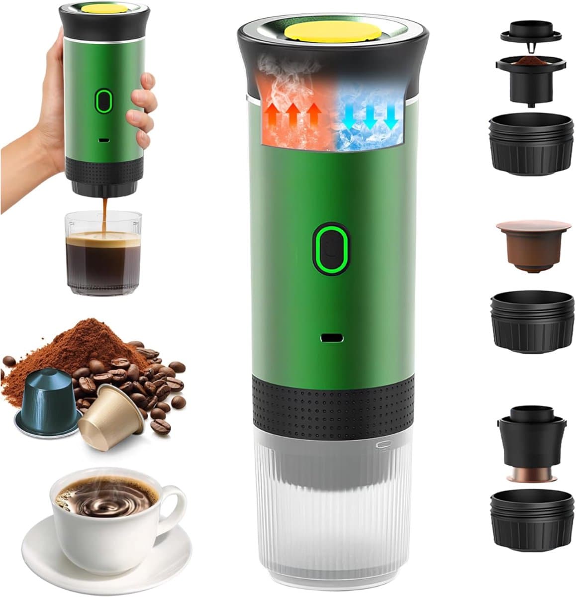 YOR® Draagbare Koffiemachine - Blender To Go - Draagbare Blender - Groen - 9cm x 9cm x 27cm — afbeelding 1
