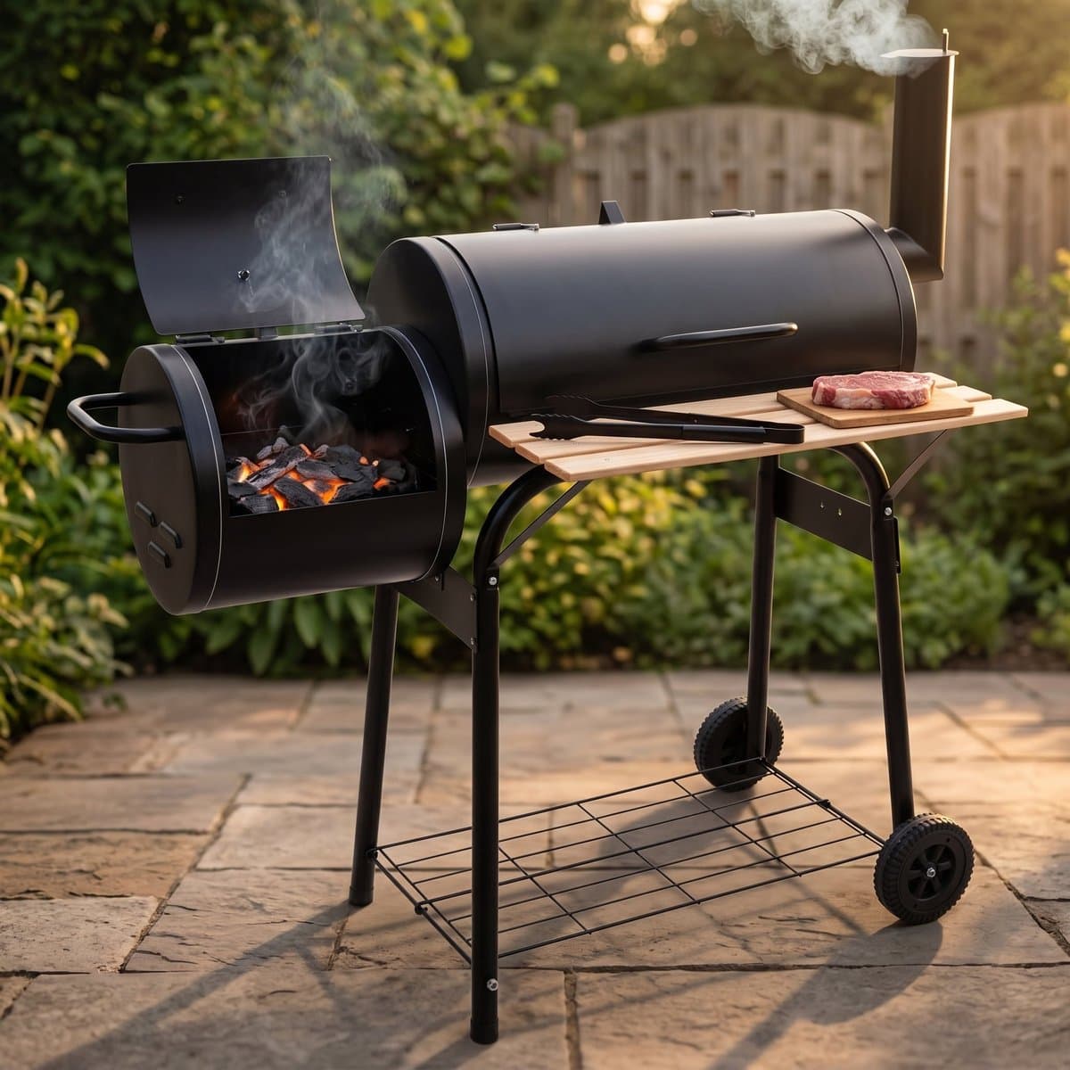 Lomera BBQ Smoker - Smokerbarbecue - Rookoven - Barbecue - Offset Smoker - Rookgrill - Houtskool Barbecue - Grillwagen - Rookkast - Houtskoolgrill - Barbecuewagen - Staande Grill - Barbeque - Tuin Barbecue - Smoker - Houtskoolbarbecue — afbeelding 1