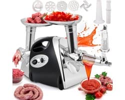 Elektrische keukenmachine - Keukenmolen worstvuller - Maaltijden bereiden - 3-in-1 functionaliteit - Diverse accessoires - Zilver