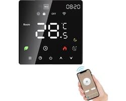 Slimme Thermostaat - Kamerthermostaat Verwarming - Vloerverwarming Bediening - WiFi Spraakbesturing - 86x86x40 mm - Zwart