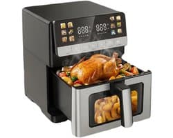 Heteluchtfriteuse XXL - Airfryer Keukenapparaat - Vetarm Koken - Twee Verwarmings-elementen - 10 Liter Capaciteit - Zilver Vierkant