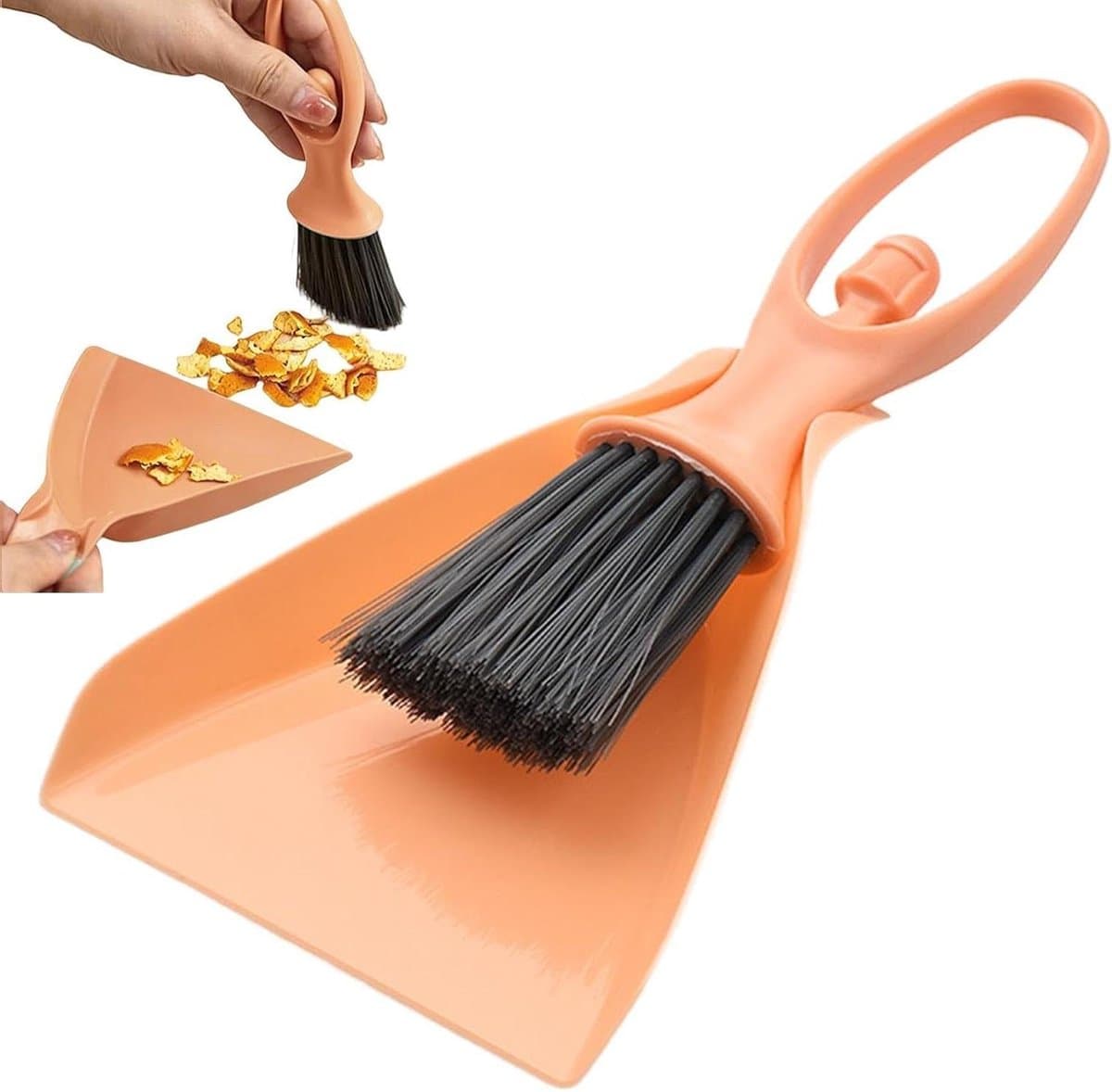 Handveger en blik - Reinigingsset - Snel opruimen - Precisie borstelontwerp - 11x235 cm - Oranje — afbeelding 1