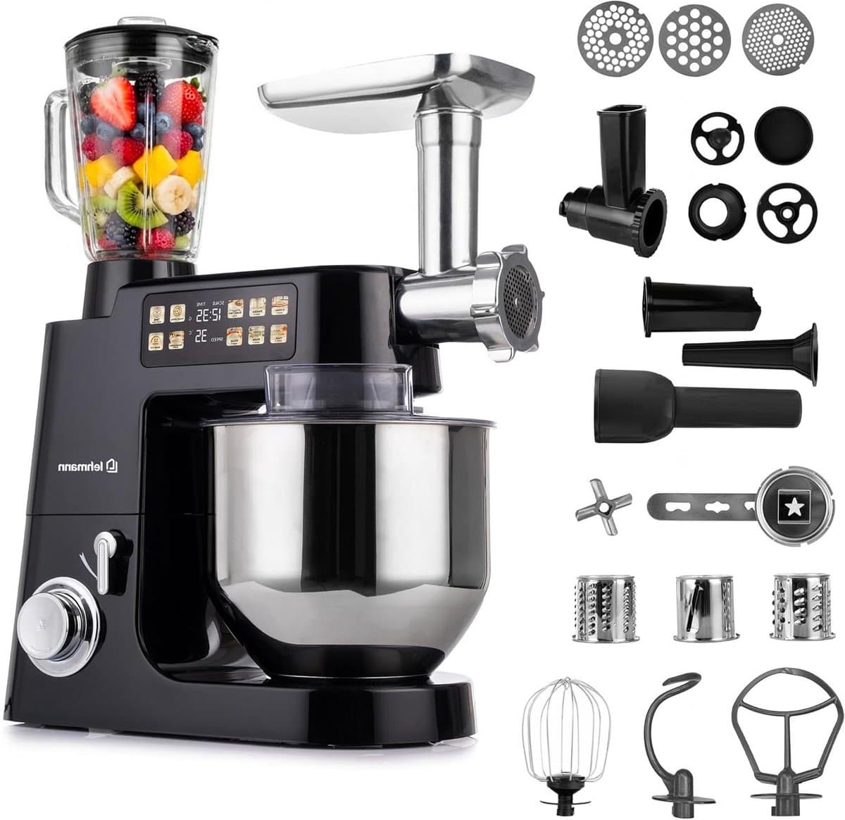 Keukenmachine - Keukenrobot Mixer - Bakken en Koken - Geïntegreerde Weegschaal - 8 Liter Kom - Zwart — afbeelding 1