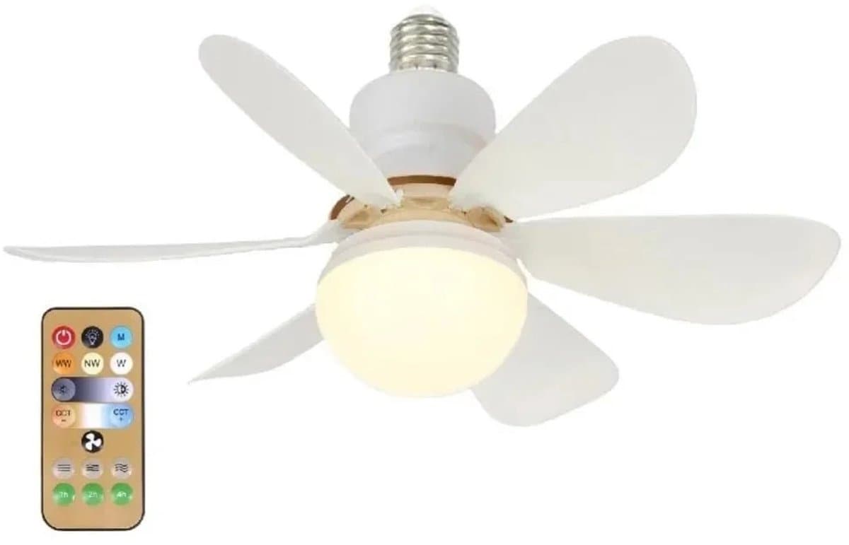 Pelor Plafondventilator met Verlichting E27 - LED Ventilatorlamp met Afstandsbediening - 3 Snelheden - 52 Inch - Wit — afbeelding 1