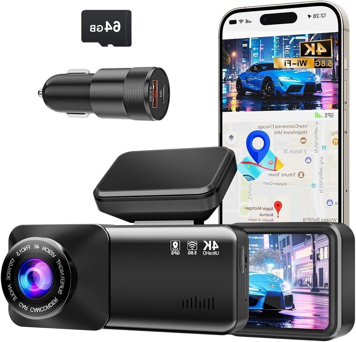 Dash Cam 4K - Auto Camera - Veilig Autorijden - Inclusief 64GB Kaart - 3.2 Inch Scherm - Zwart — afbeelding 1